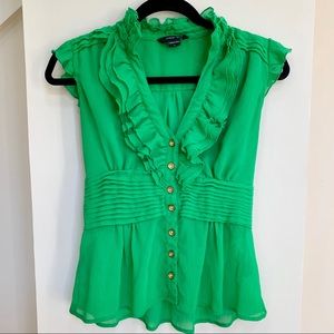 Paper Tee Sz Small Green and Gold Button Blouse